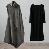 Turtleneck Knitted Stitch Woolen Midi Dress Two-Piece Suit